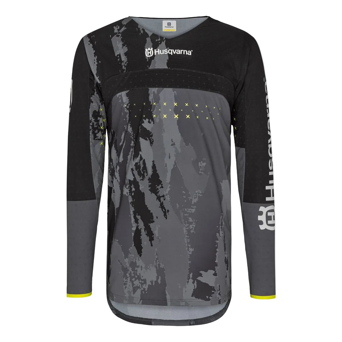 Long-sleeve shirt with Husqvarna branding on a white background
