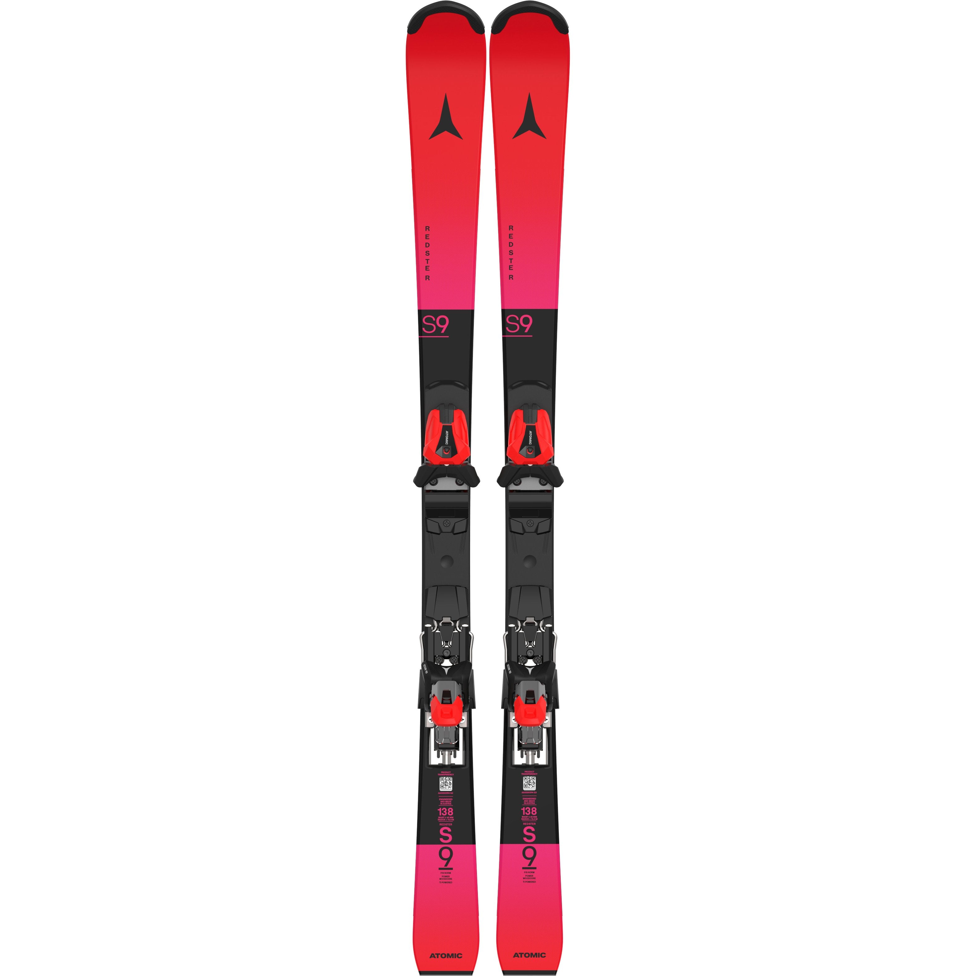 ATOMIC NYI Redster FIS S9 J-RP3 red/bk/pink w/Icon 10 kalnu slēpes ar stiprinājumiem
