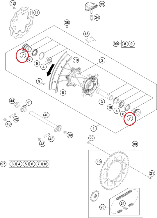 HUSQVARNA spacing tube rear wheel MX '23