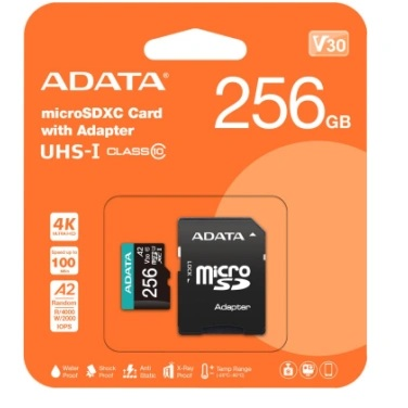 ADATA MicroSDXC atmiņas karte ar adapteri 256GB