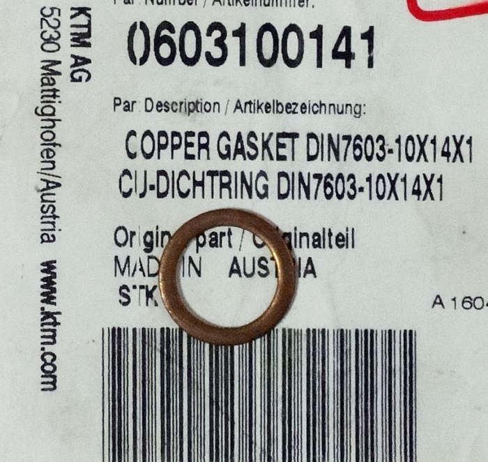 HUSQVARNA copper washer 10x14x1 brake line