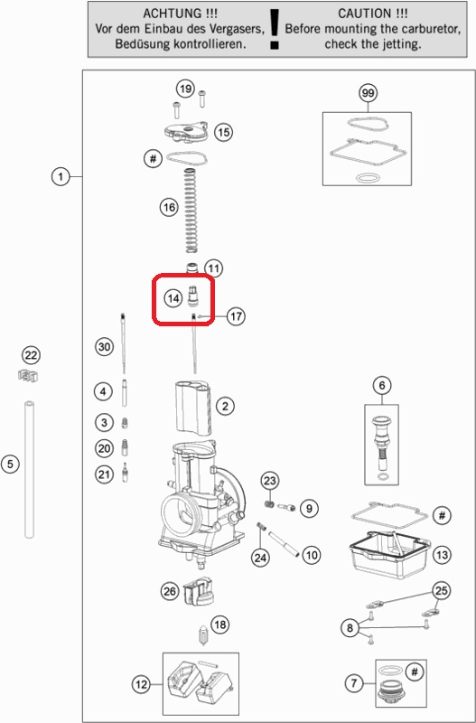 HUSQVARNA vadīkla karburatora adatai Mikuni 125-300 '17-'19