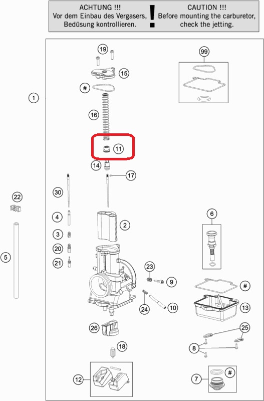 HUSQVARNA gredzens karburatora adatas vadīklai Mikuni 125-300 '17-'21