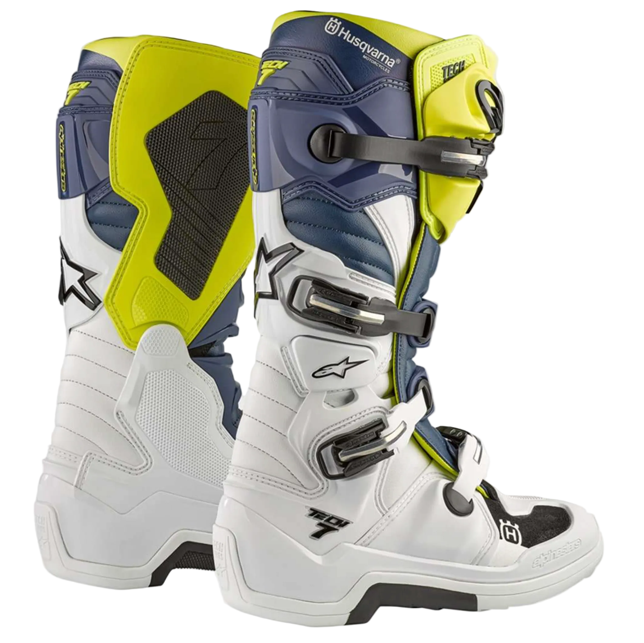 HUSQVARNA batai Tech 7MX batai balti/mėlyni/geltoni