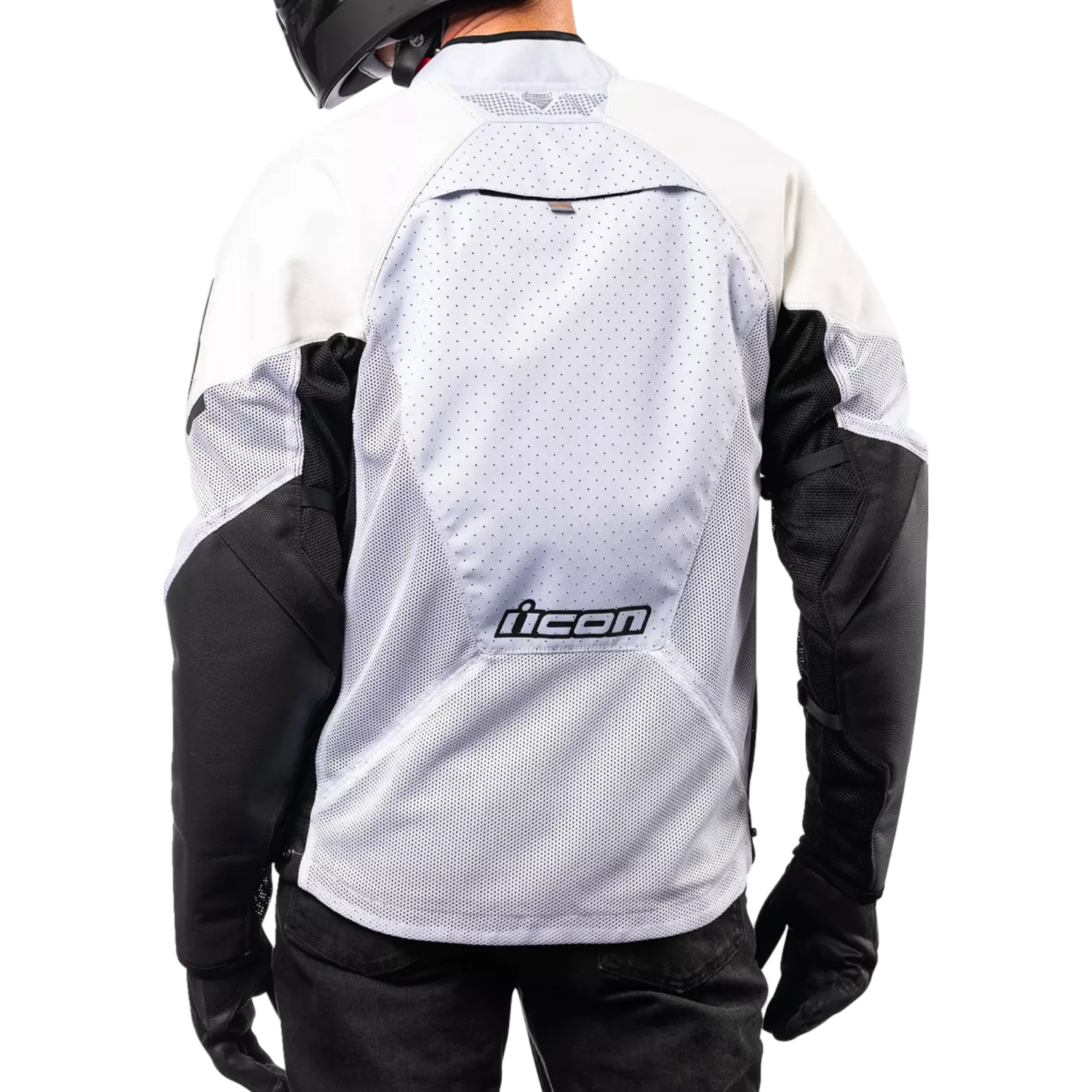ICON moto jas Mesh AF Leather CE wit/zwart