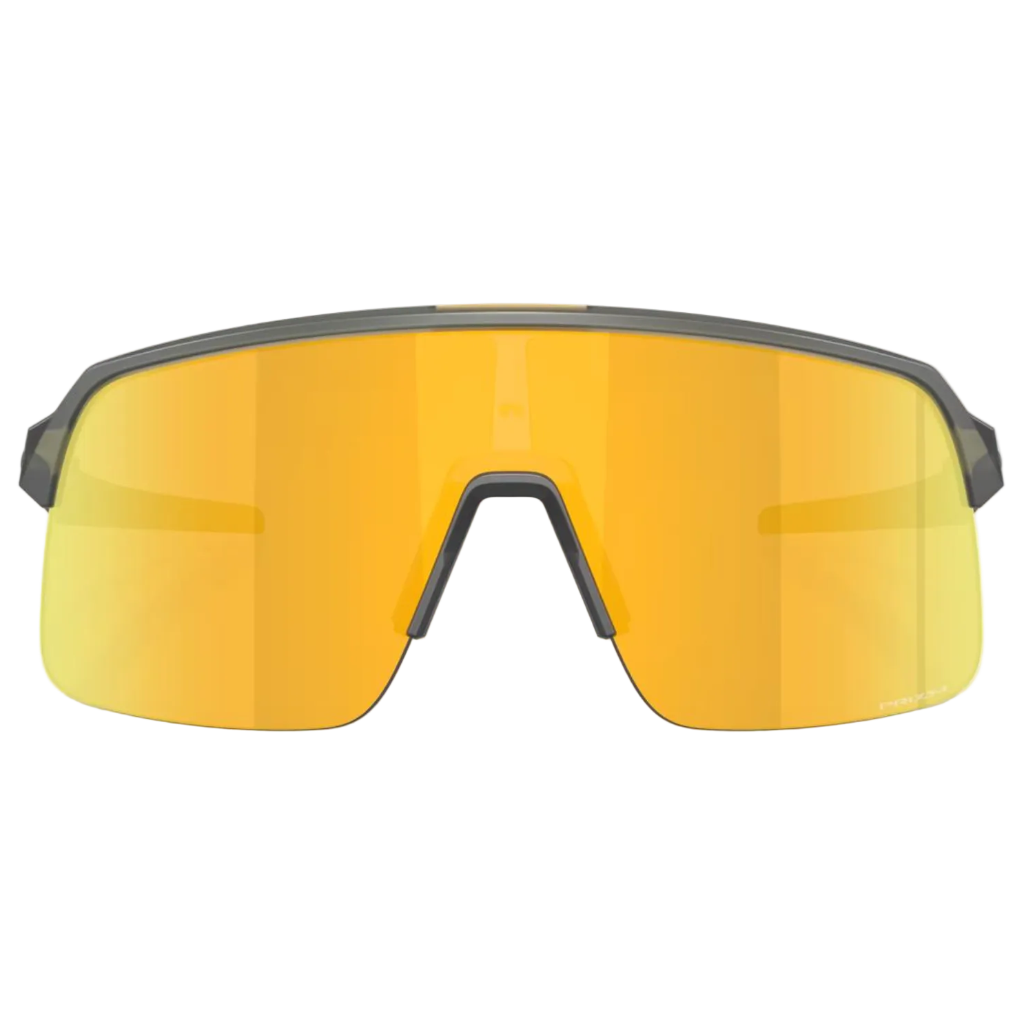 Sunglasses with yellow reflective lenses on a white background