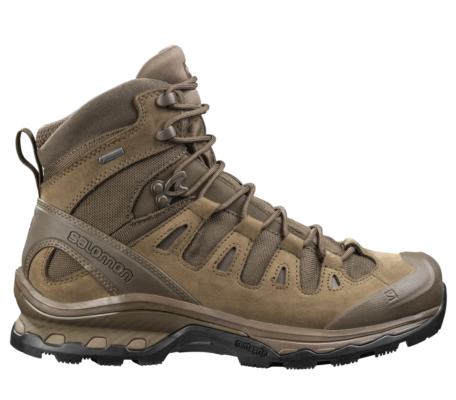 Brown hiking boot with visible brand logo on a white background
