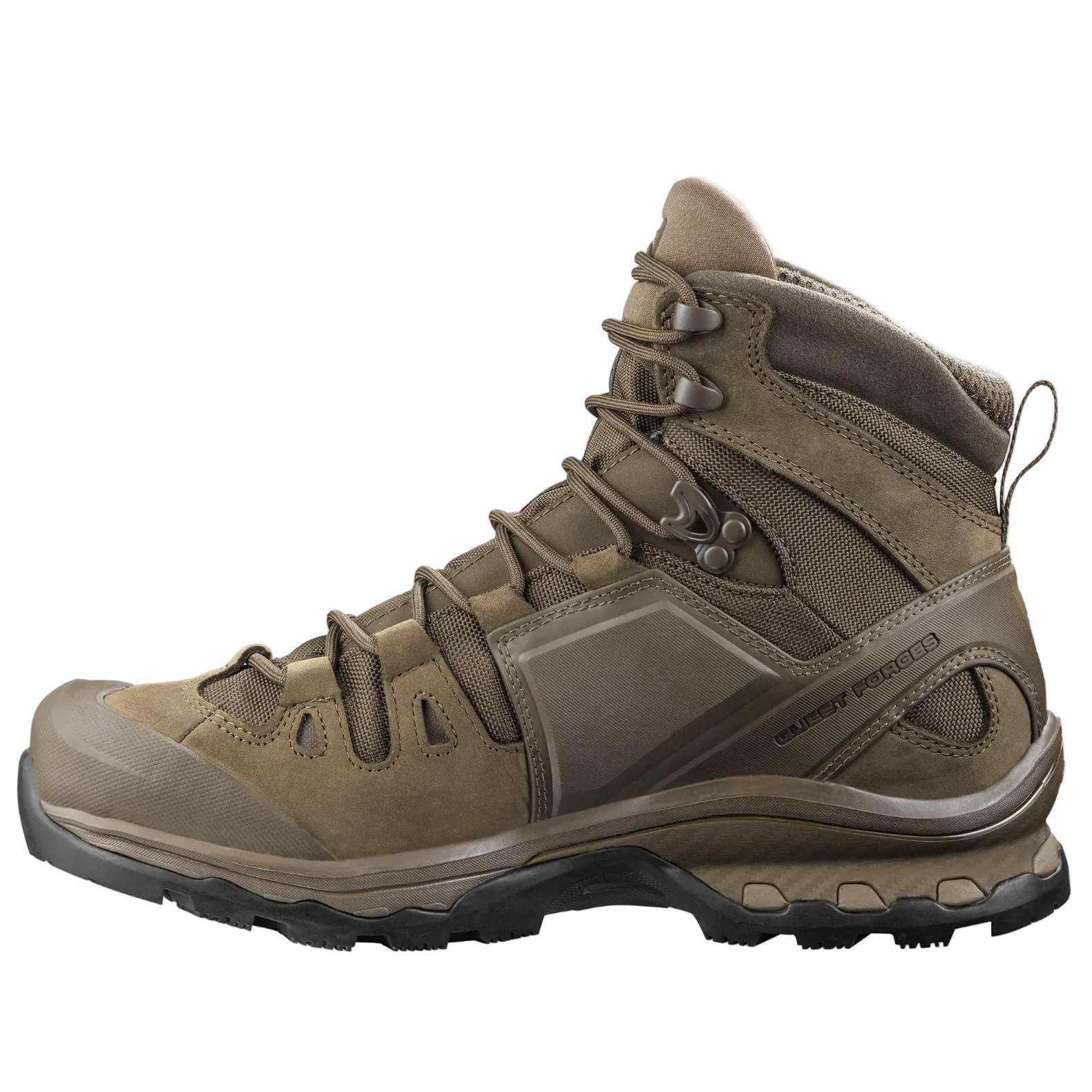 Brown hiking boot on a white background