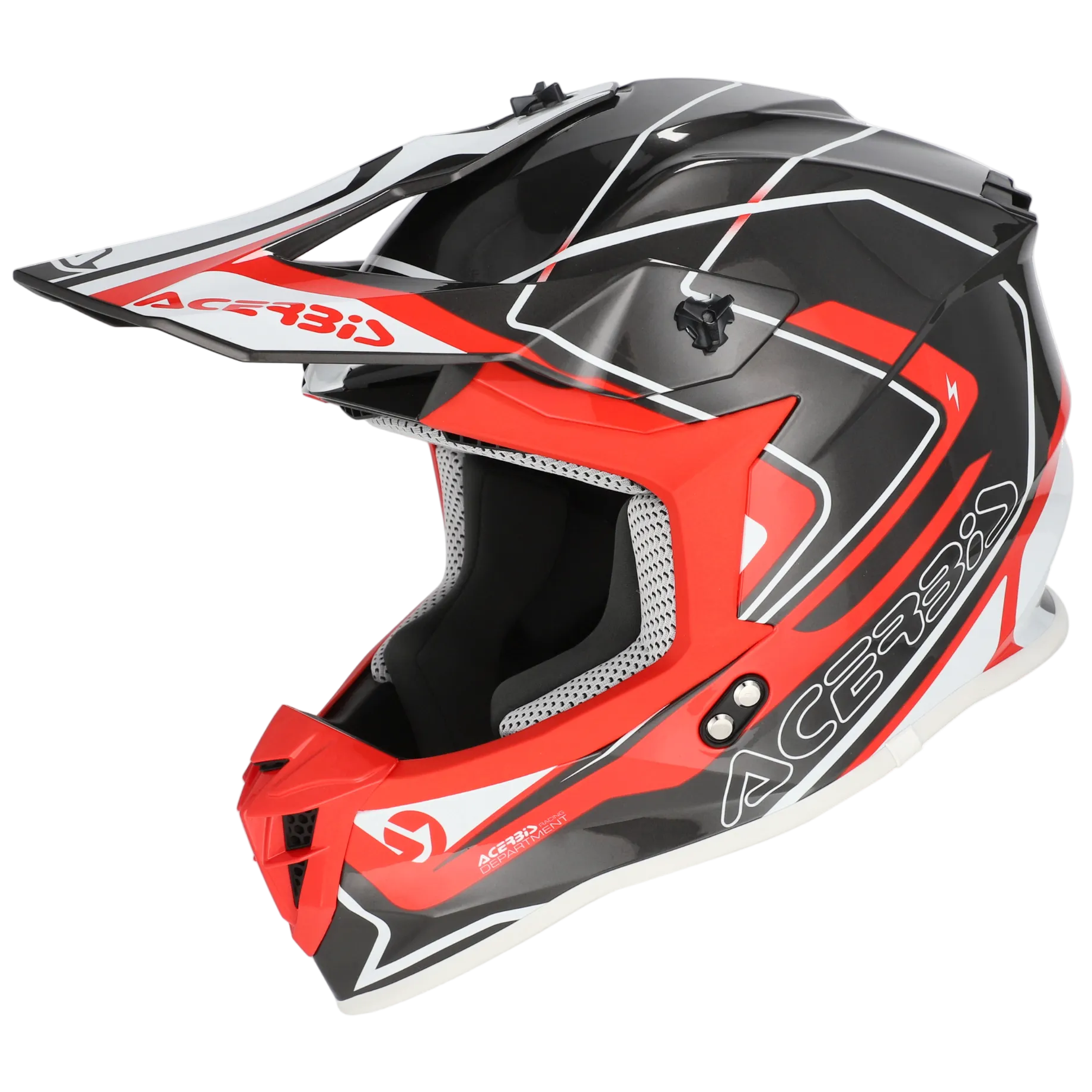 Red and black motocross helmet with Acerbis branding on a white background