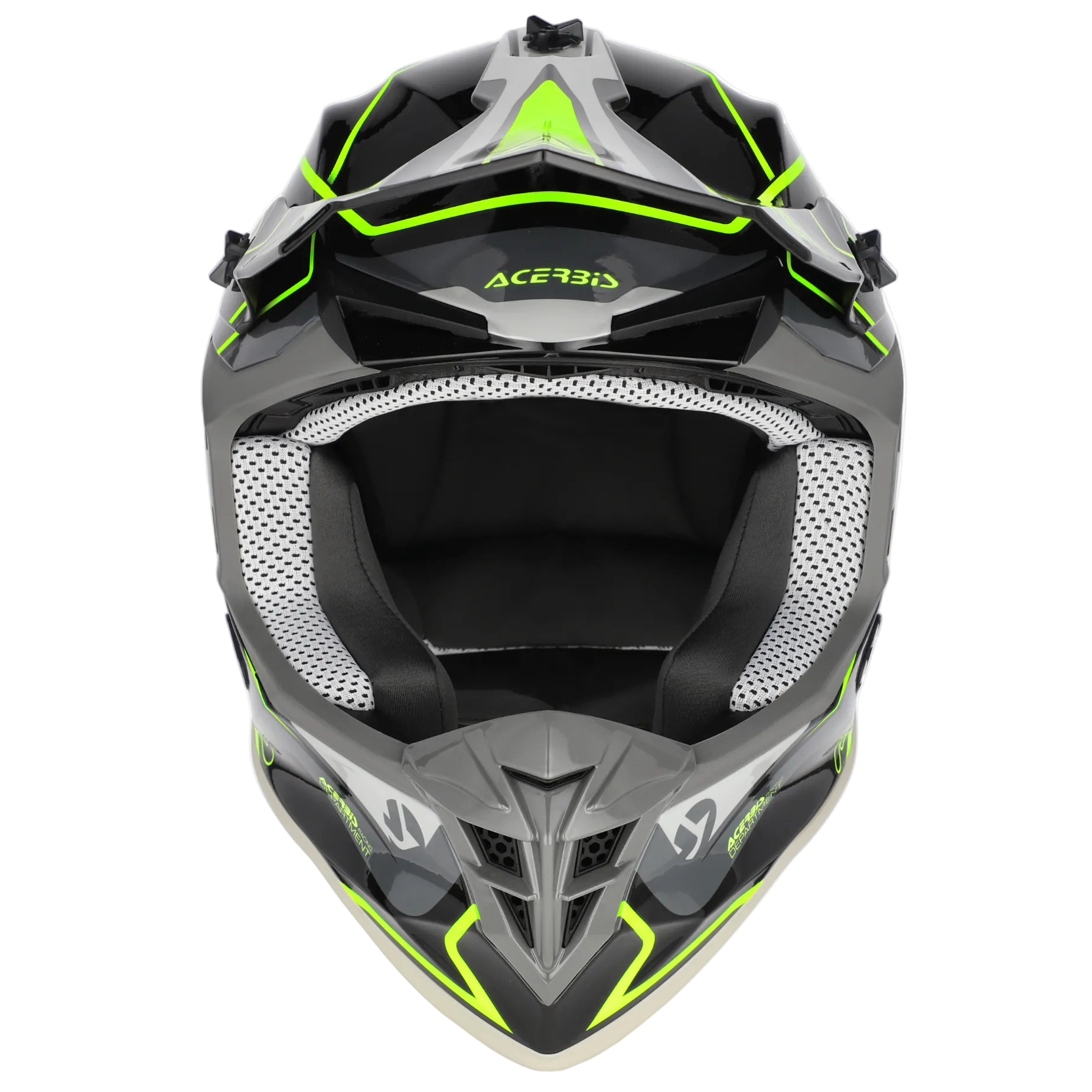 Motorcycle helmet with Acerbis branding on a white background
