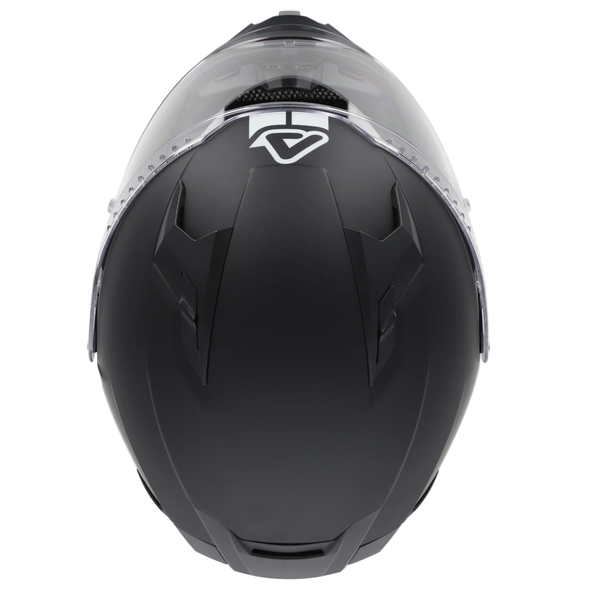 Black motorcycle helmet with Pinlock branding on a white background