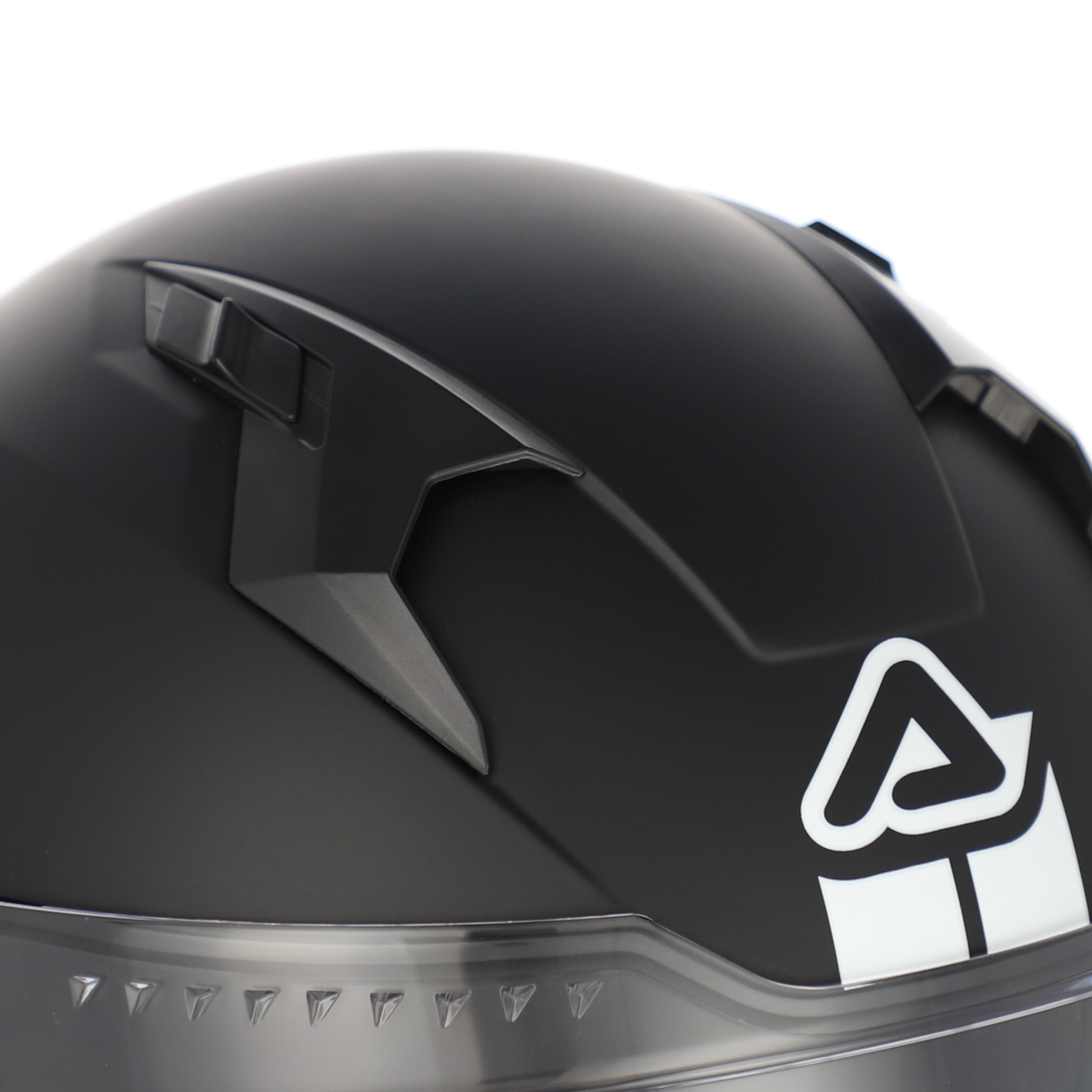 Black motorcycle helmet with a logo on a white background
