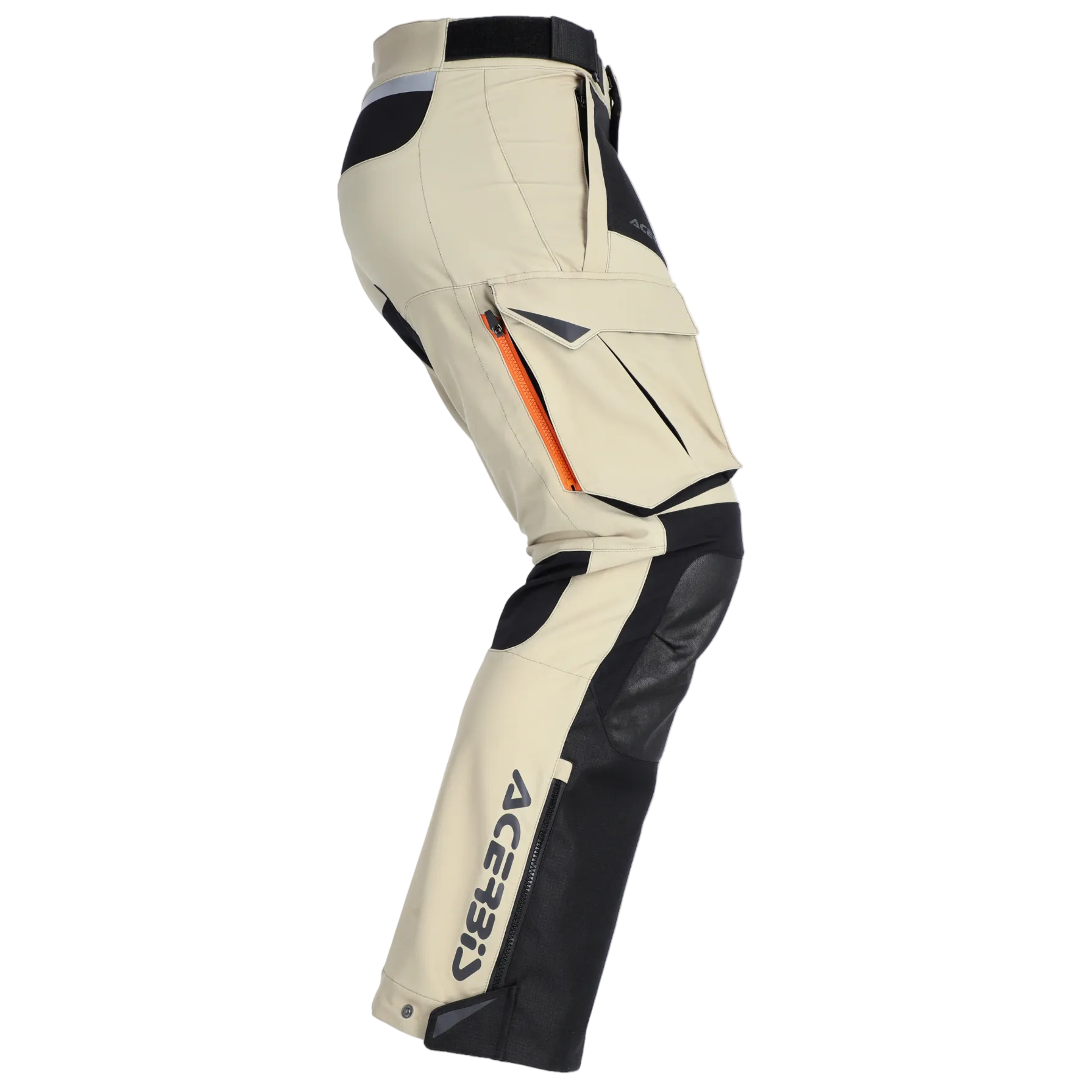 Beige and black motorcycle pants with 'Acerbis' branding on a white background
