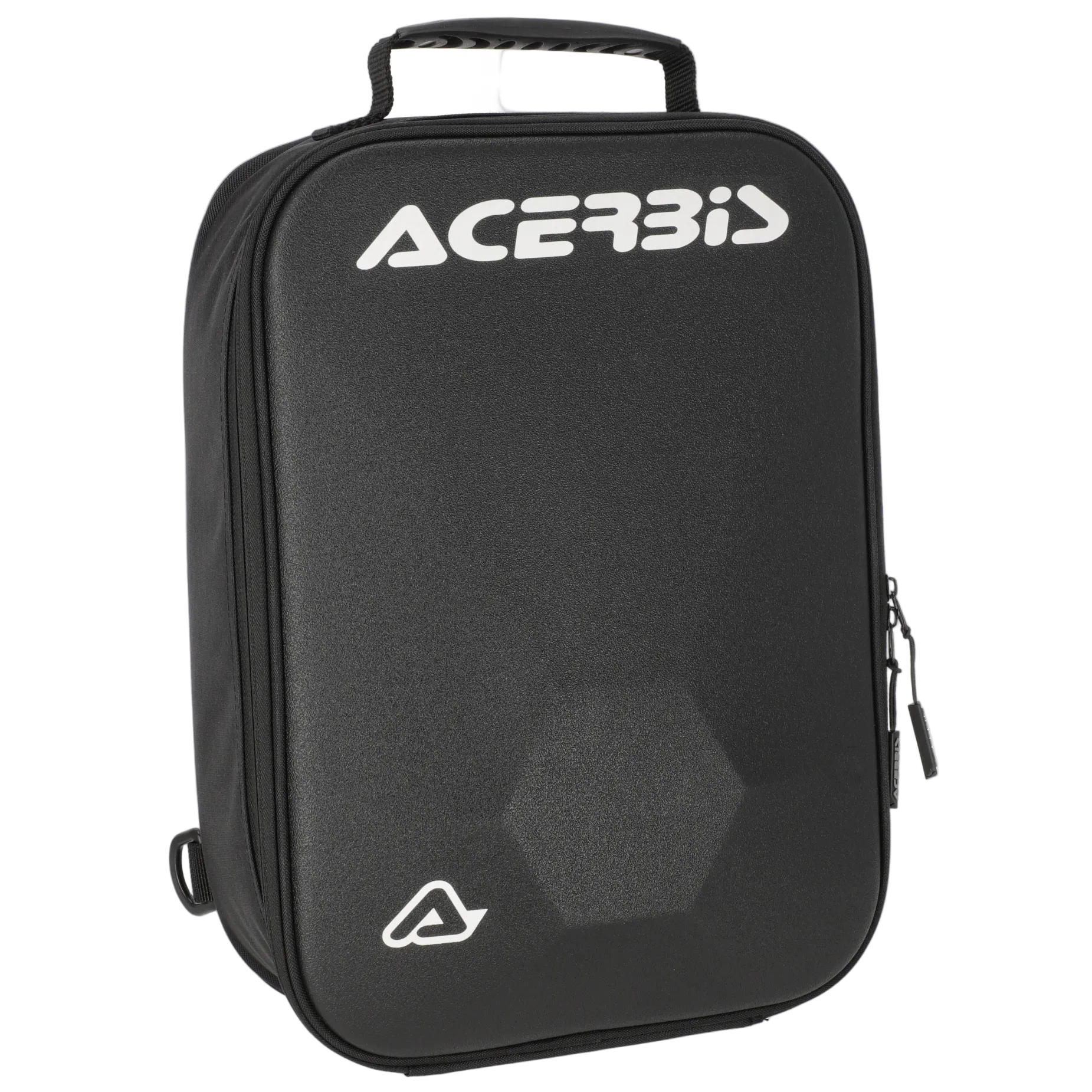 Black shoe bag with Acerbis logo on a white background