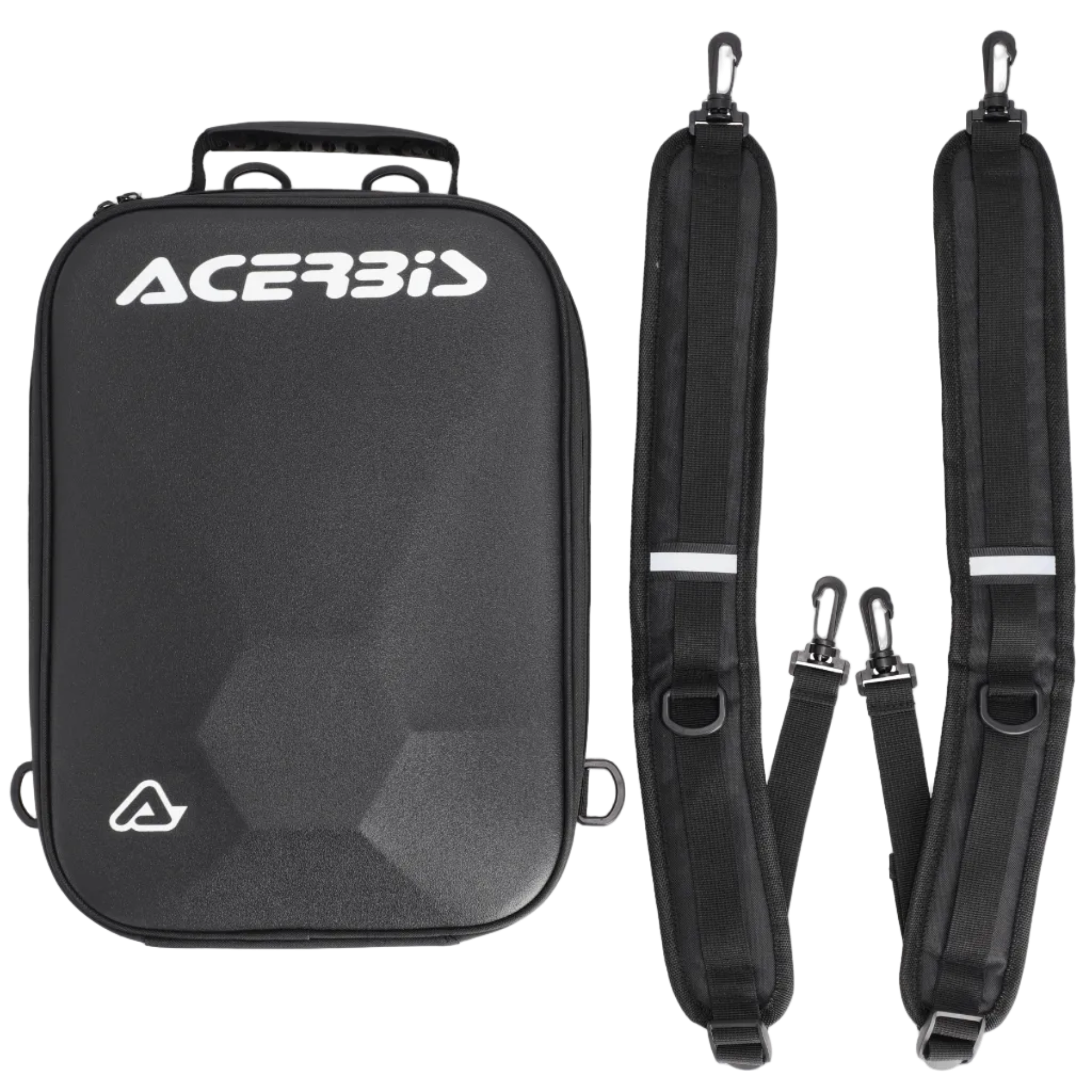 Black bag with straps and Acerbis branding on a white background