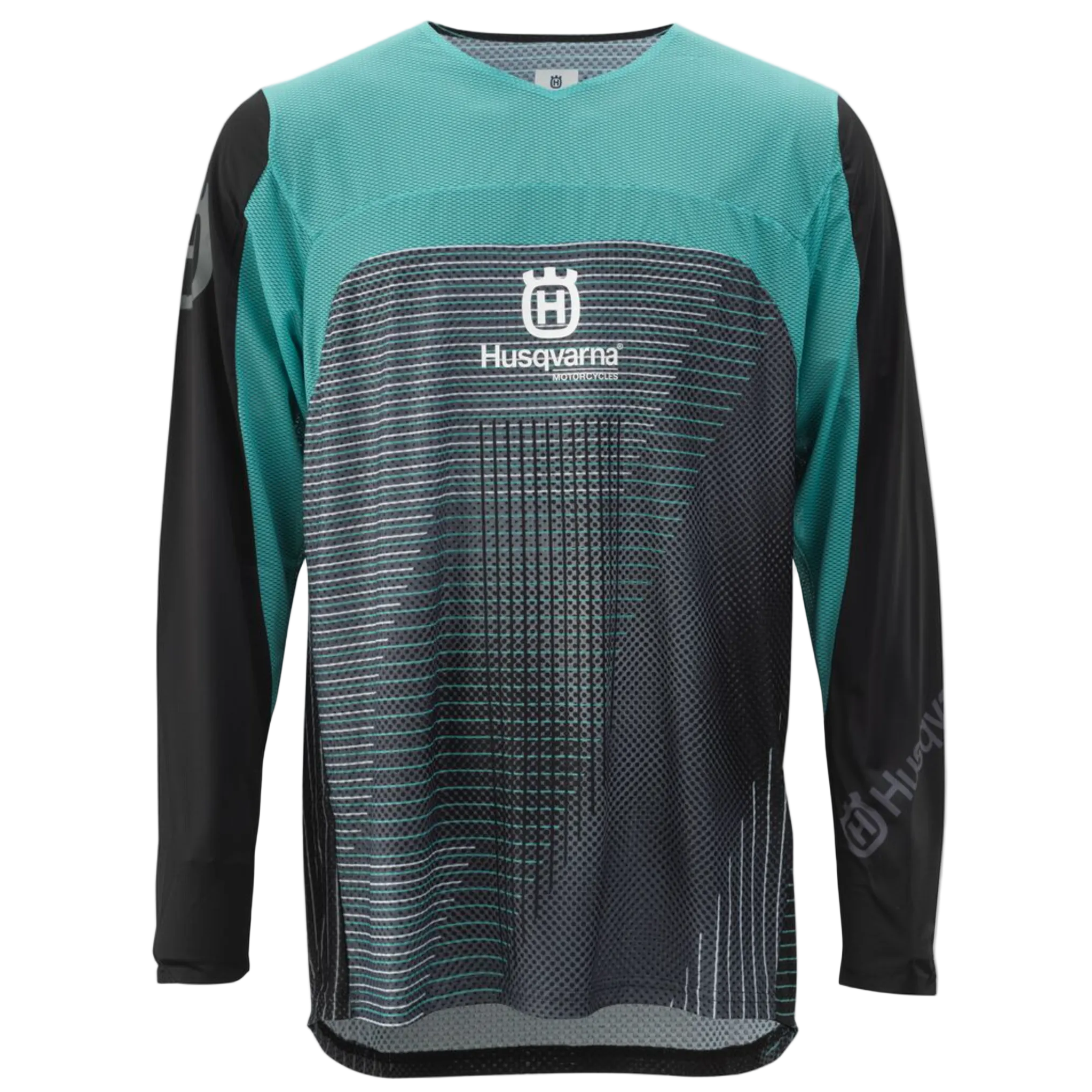 Long-sleeve shirt with Husqvarna logo on a white background