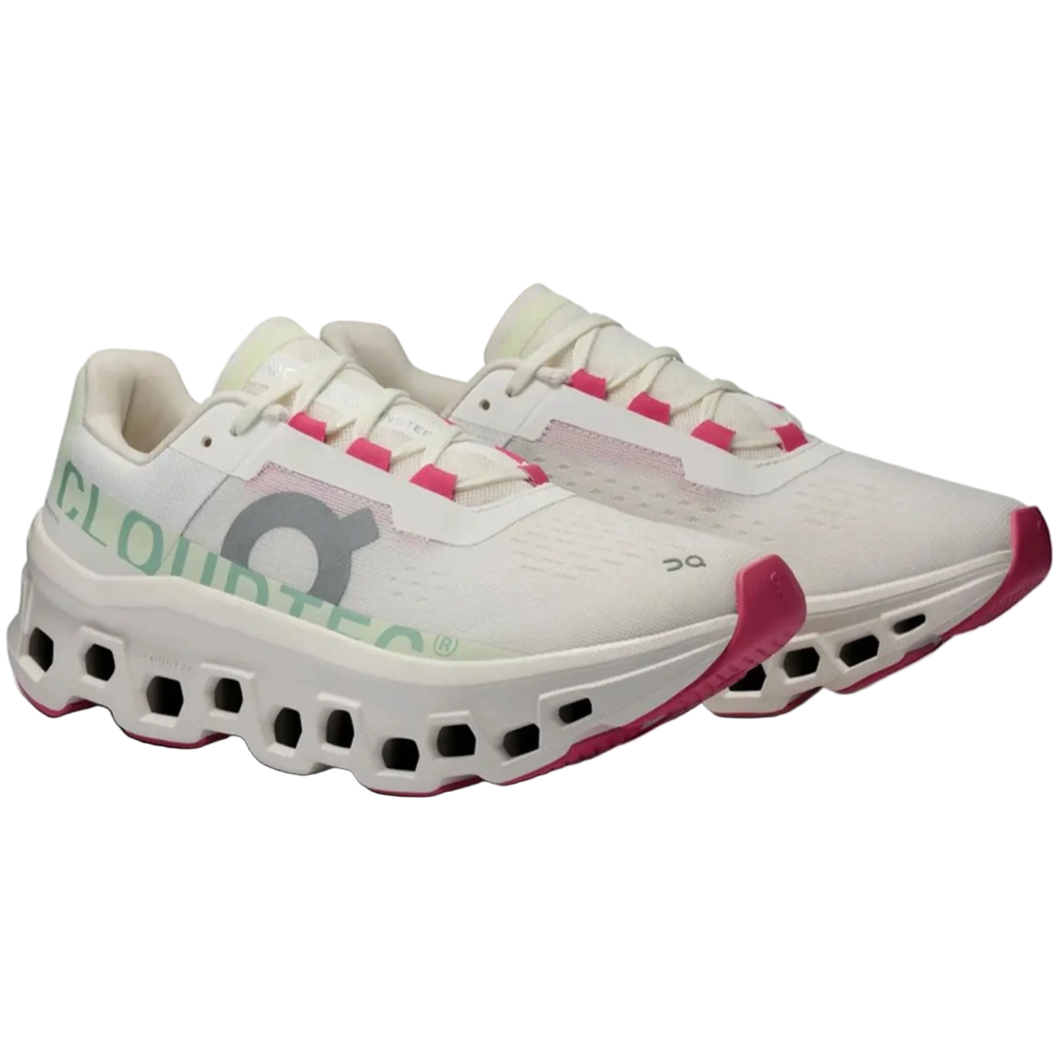 White running shoes with pink accents on a white background