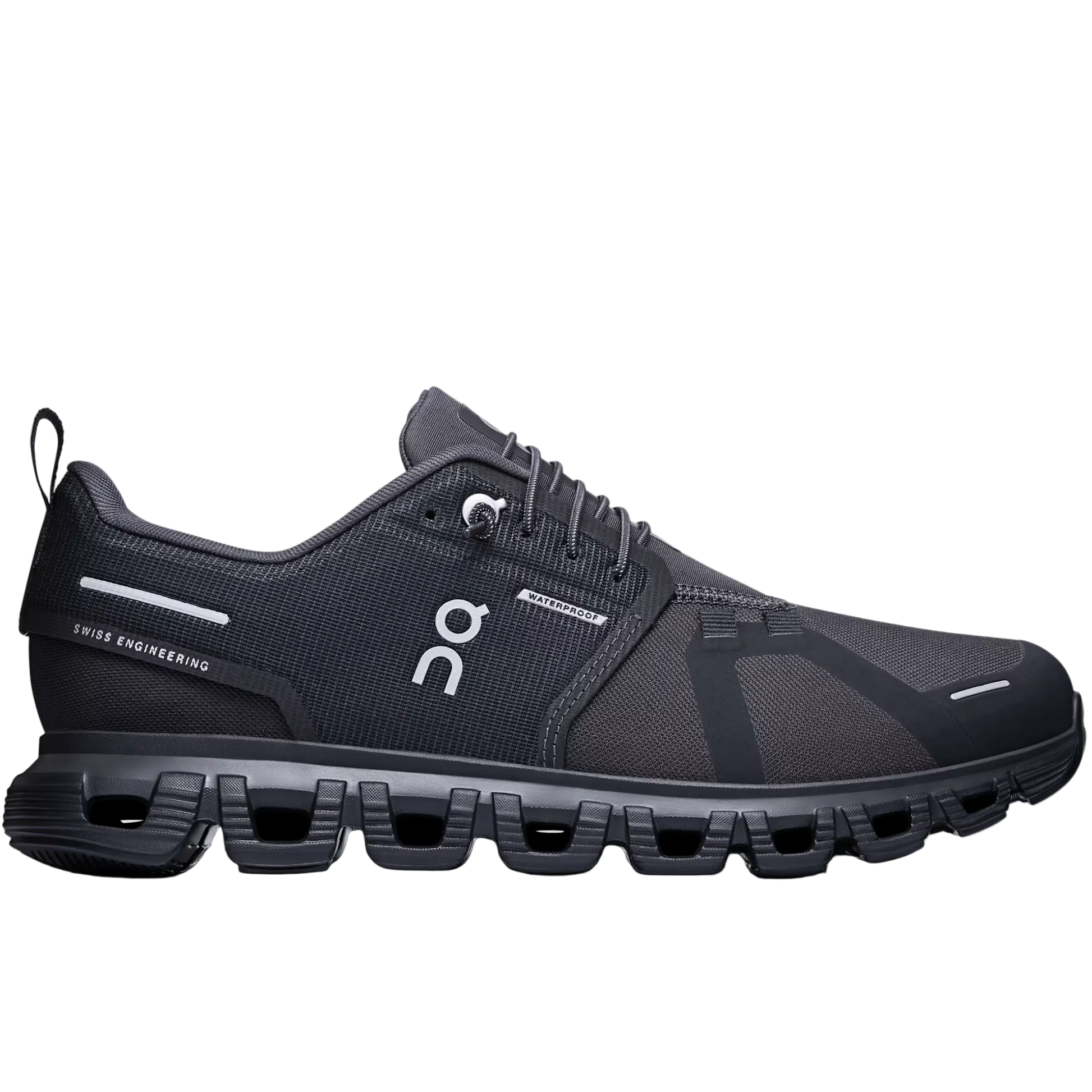 Black athletic shoe on a white background