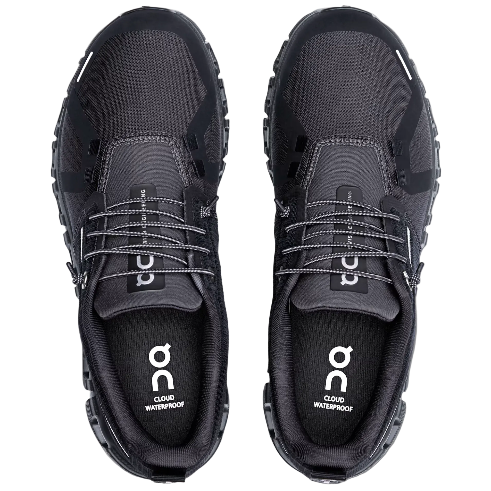 Pair of black athletic shoes on a light gray background