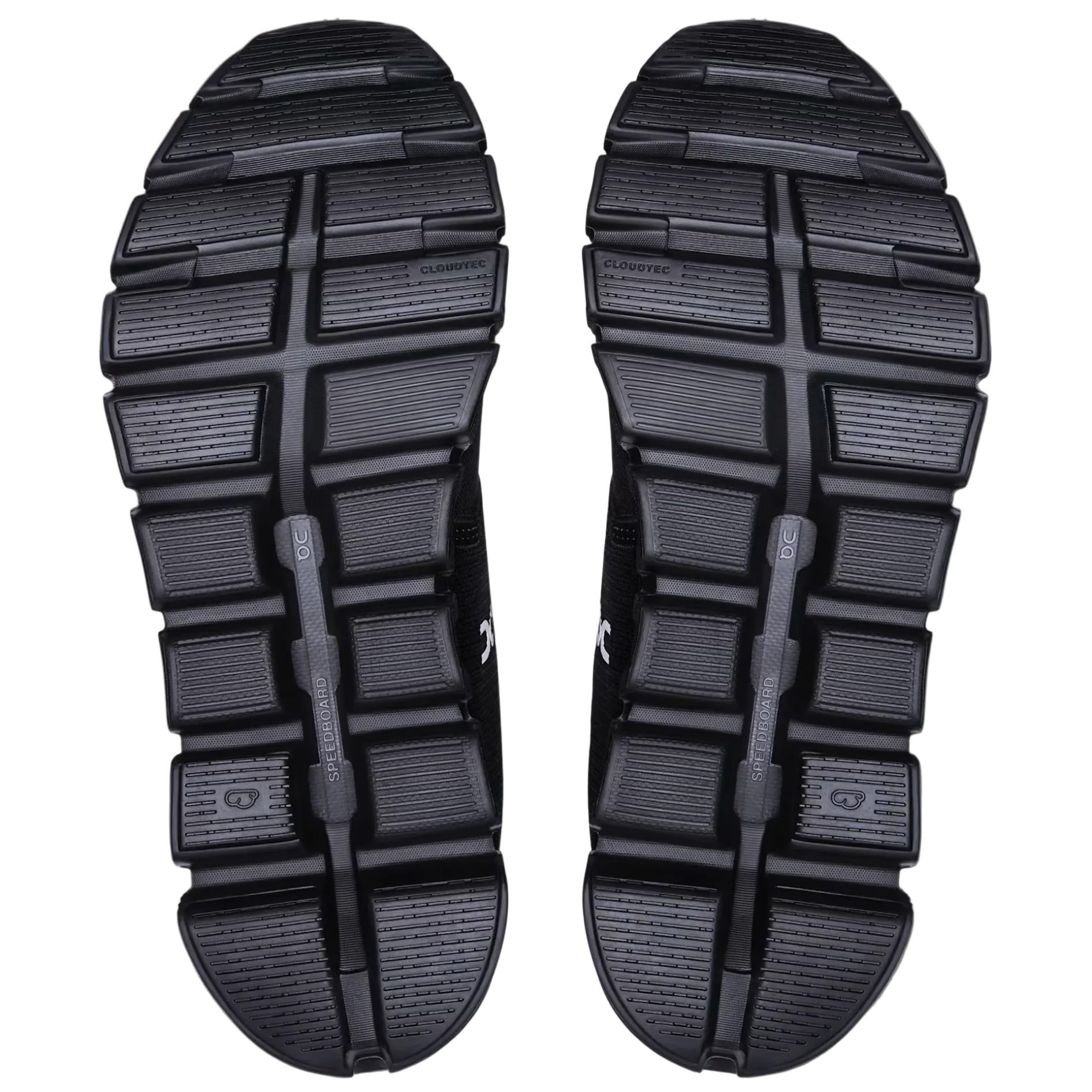 Black sandal sole with textured pattern on a light gray background