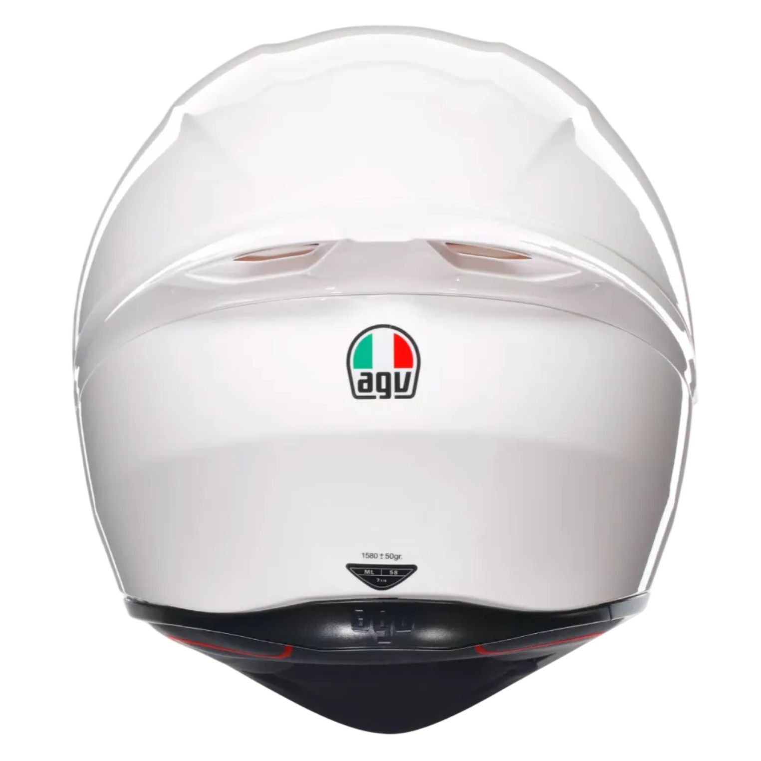 A white AGV full-face motorcycle helmet shown from the front against a plain white background.