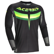 A black long-sleeve athletic jersey with a vibrant green and yellow Acerbis logo and graphic on the chest, displayed on a clean white background.