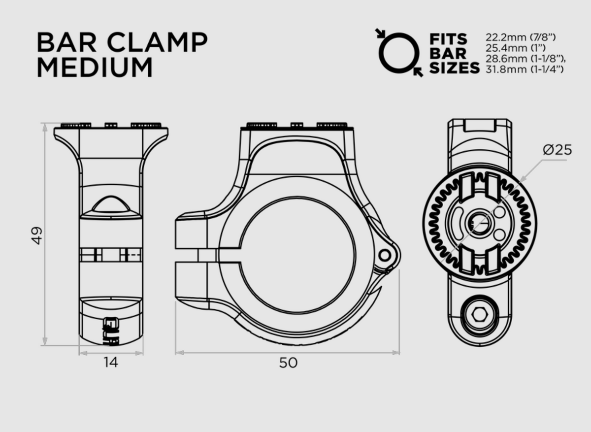 QUAD LOCK stiprinājums 360 Base Bar Clamp Medium