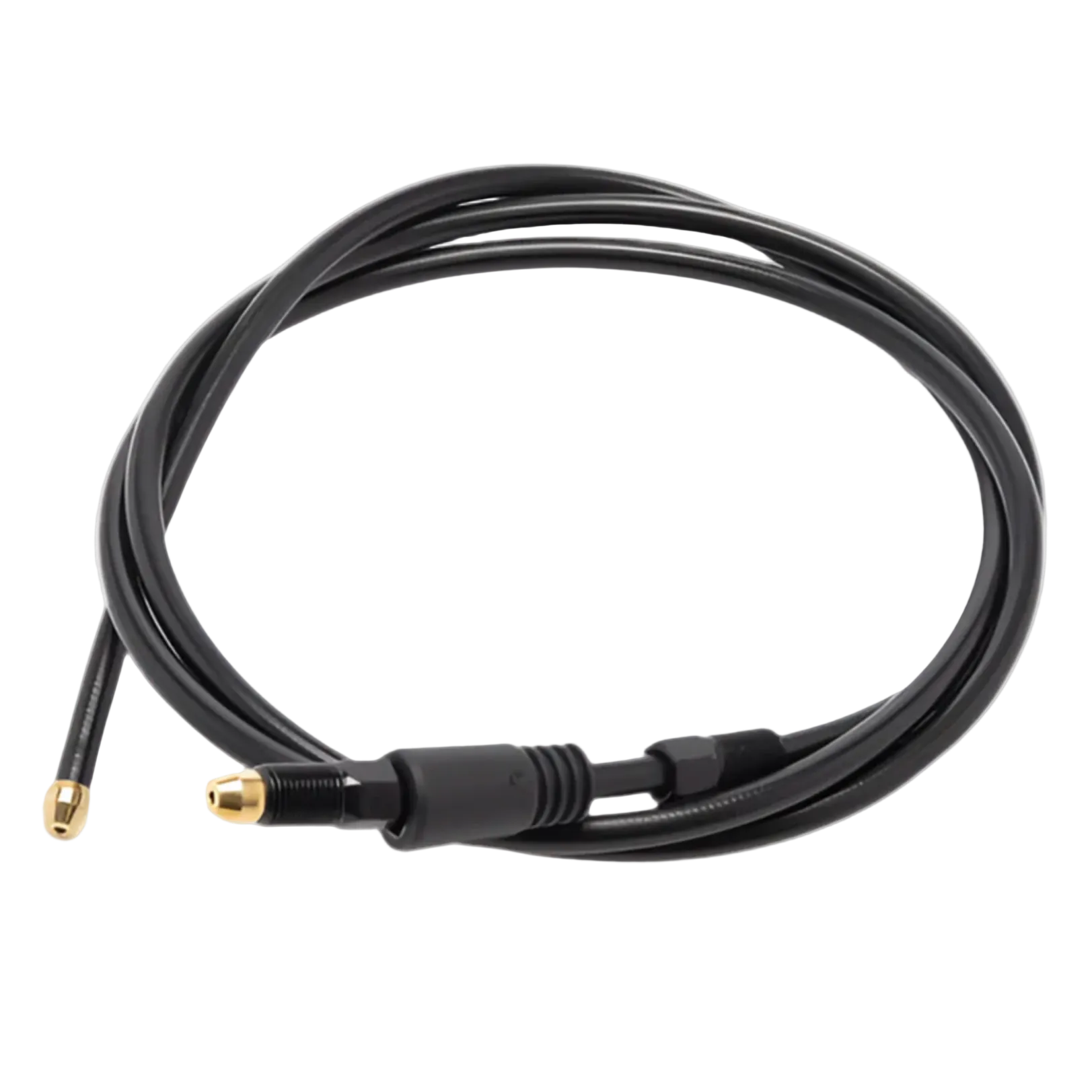 Black cable with gold connectors on a light gray background