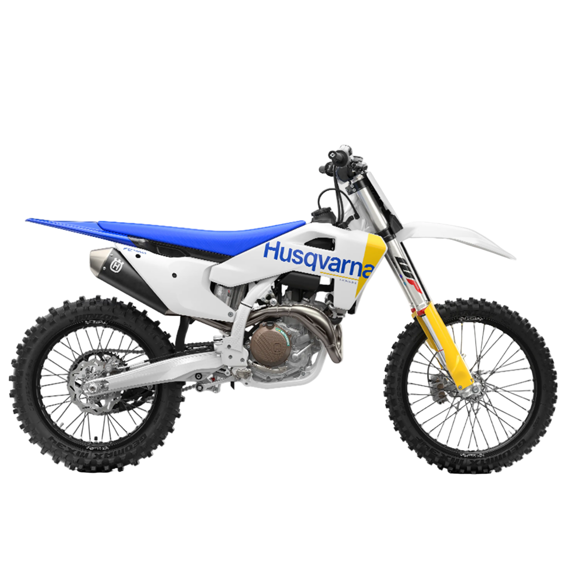 Husqvarna dirt bike on a white background with a visible brand logo.