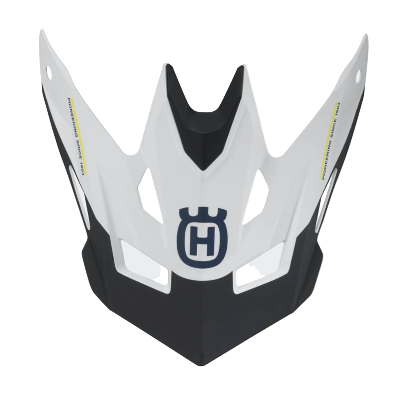 Motorcycle windshield with Husqvarna logo on a light gray background