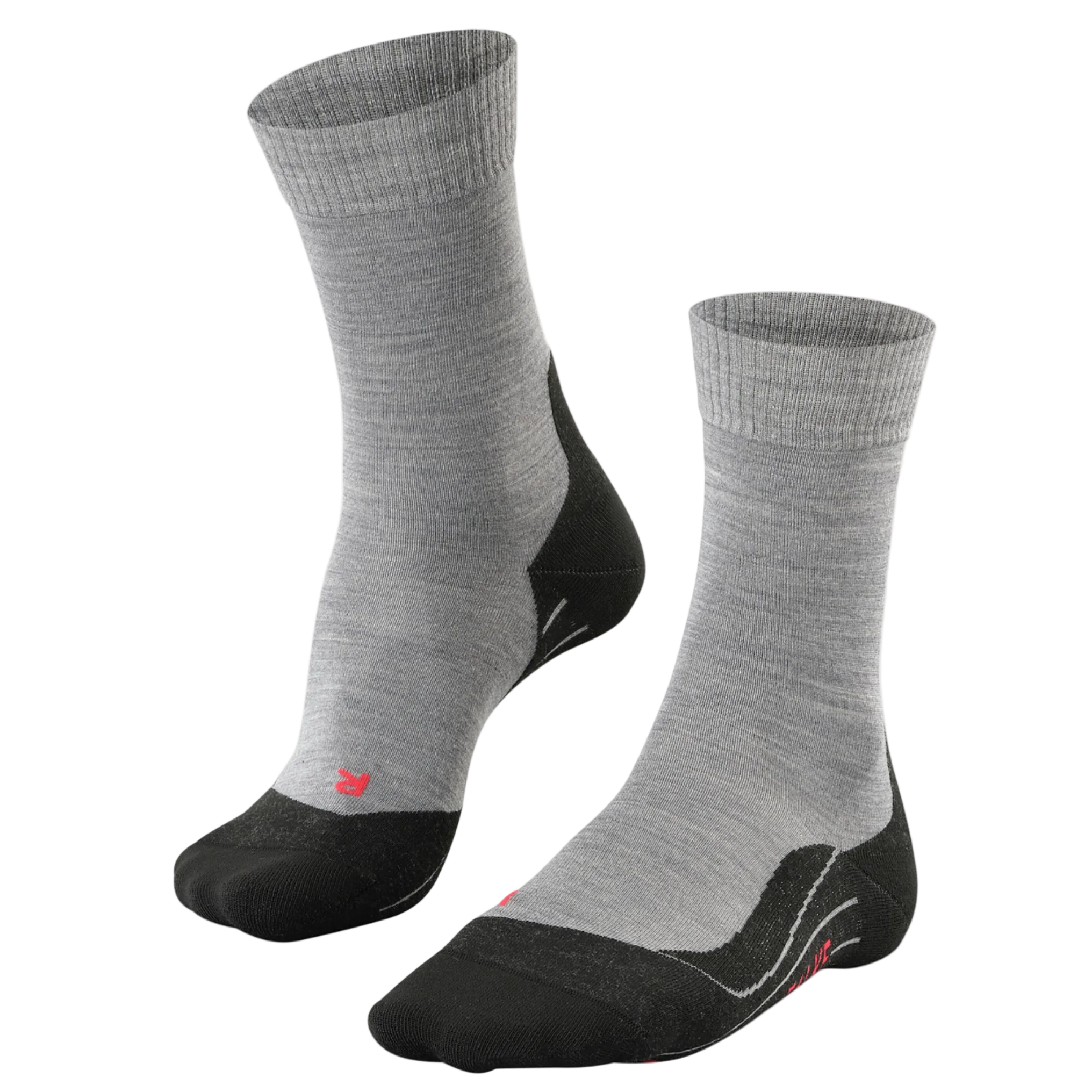 Pair of gray and black socks on a white background