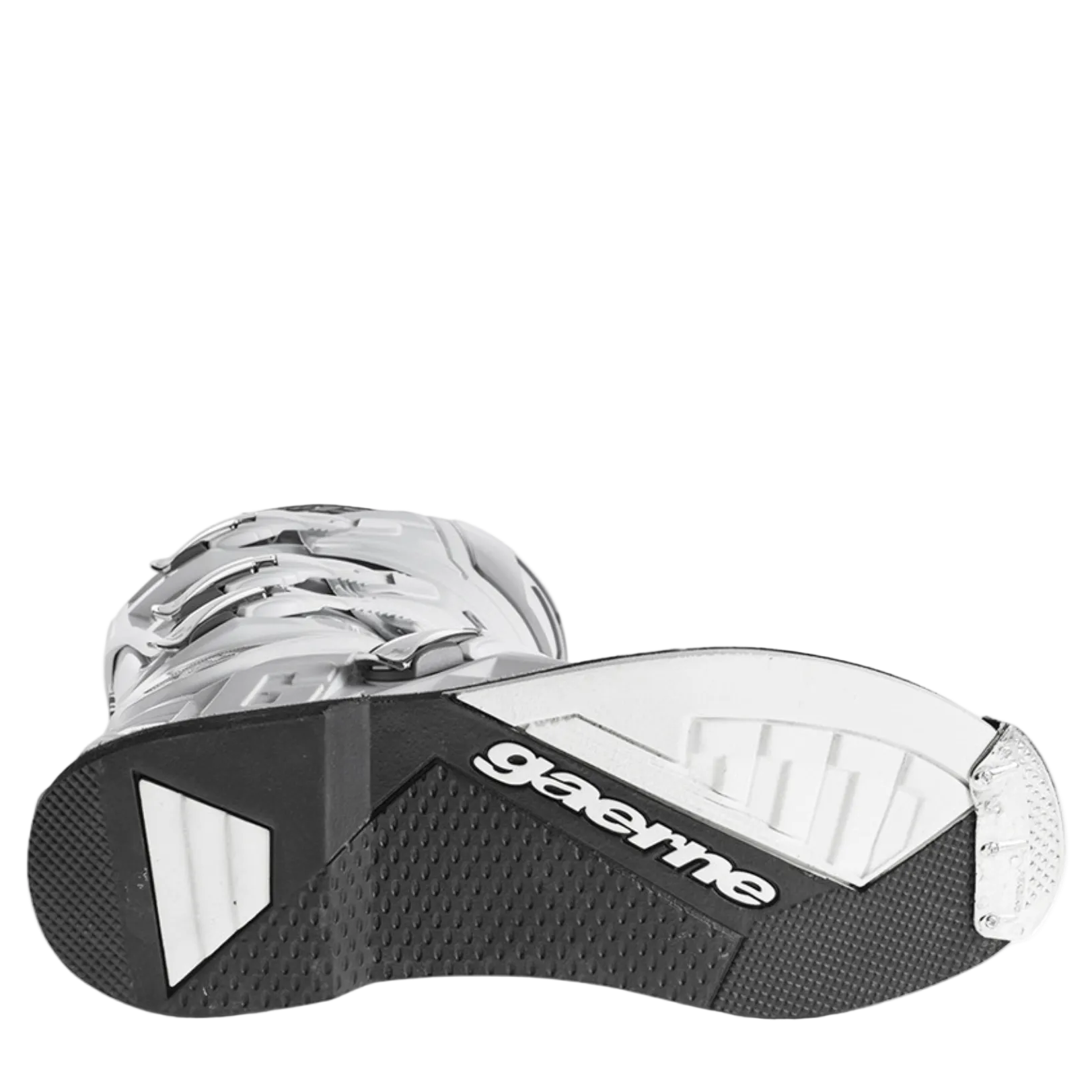 Close-up of a shoe sole with 'gaerne' branding on a white background