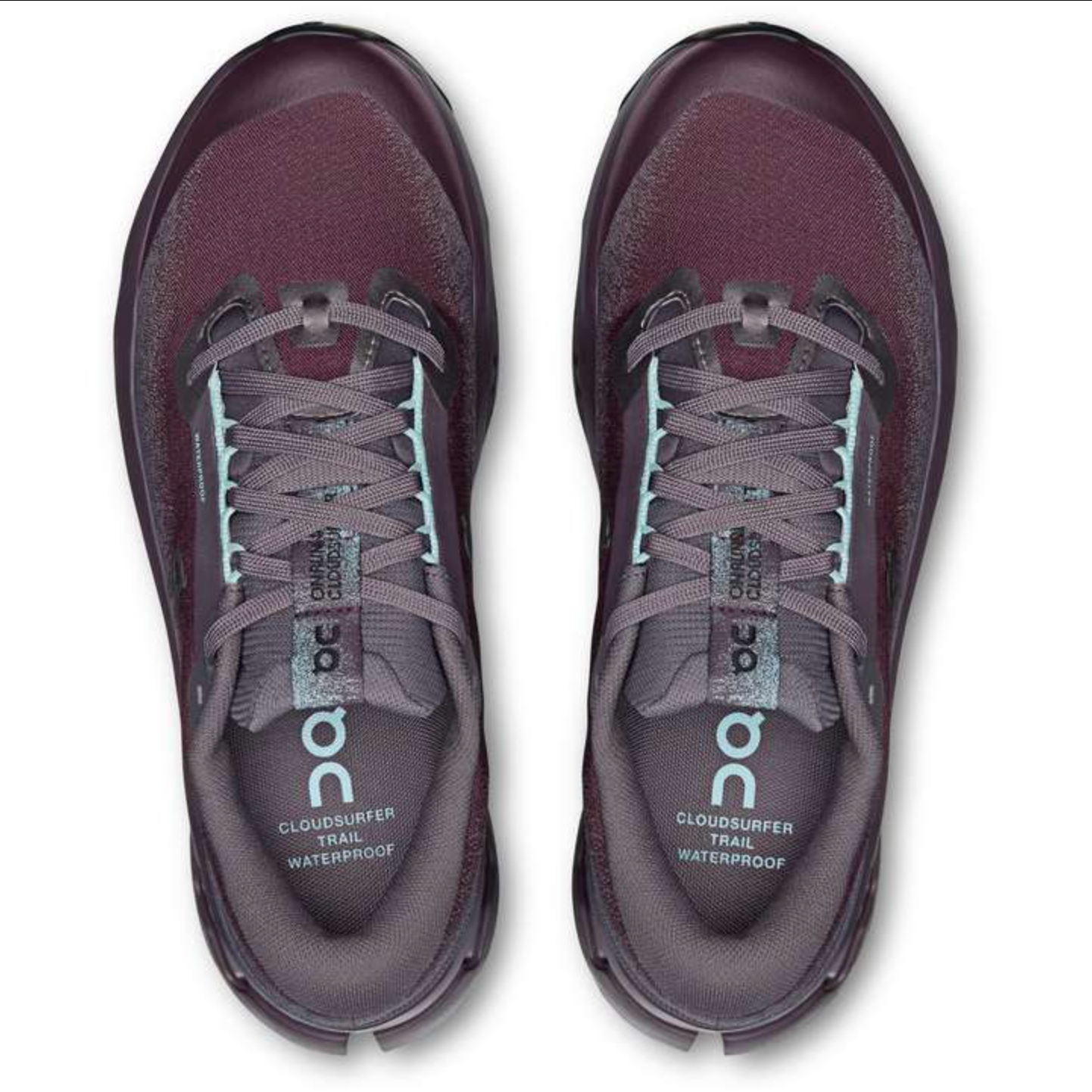 A pair of O'Neill Cloudsurfer trail waterproof running shoes shown from a top-down view on a white background.